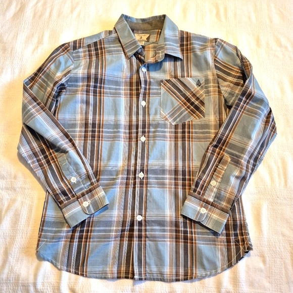 Volcom boys size Large plaid print long sleeve shirt, VGUC - Picture 1 of 6